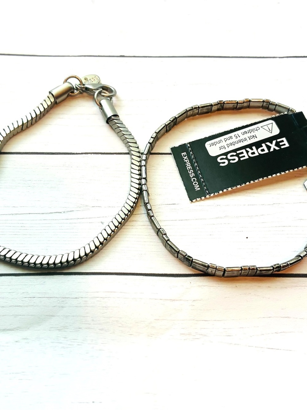 NEW NWT Express Worn Antiqued Silver Snake Chain and Stretch Bracelet Duo $36